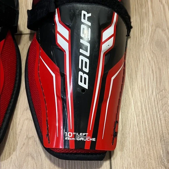Bauer Youth 10” (25cm) Black and Red Hockey Shin Guards - Picture 4 of 16